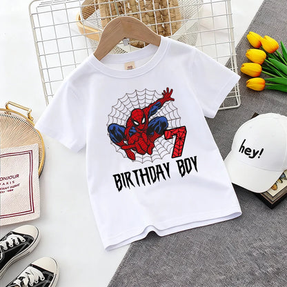 Cute Spidermans Girl T-shirt Teenager Birthday Number Anime Print Boy Cotton Tee Sport Streetwear Summer Clothes Party Game Gift