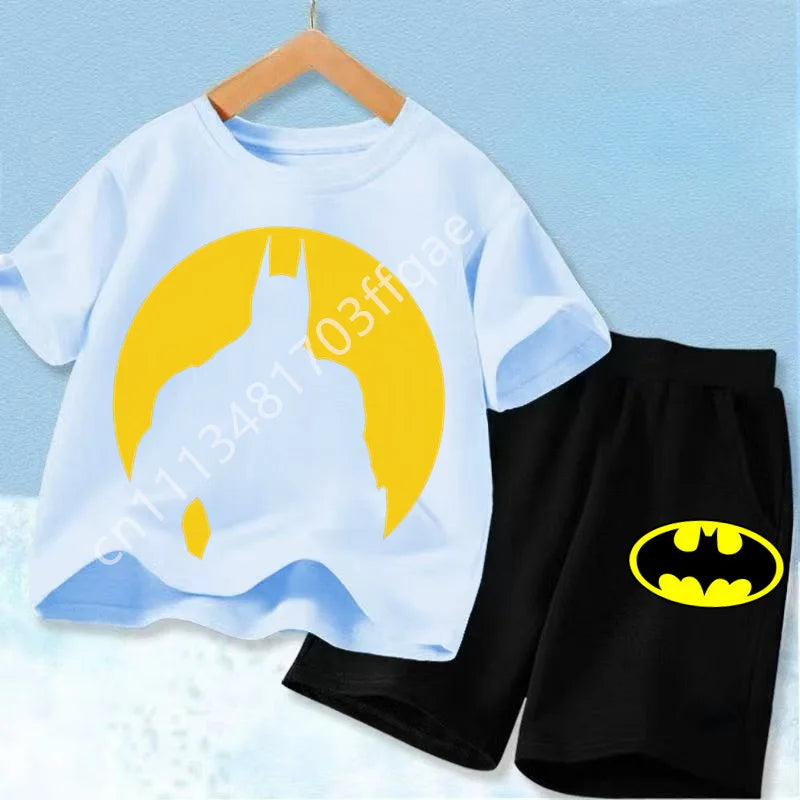 Summer Short Sleeved Street Wear Girl T-shirt Shorts Casual Top 2026 New Classic Batman&Superman Printed Boys Suit T-shirt