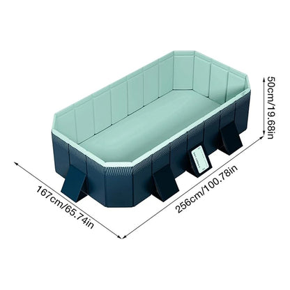 2.6/3m Foldable Large Rectangular Family Swimming Pool, Non-Inflatable, Easy Set-up, Suitable for Adults Kids Ideal for Outdoor