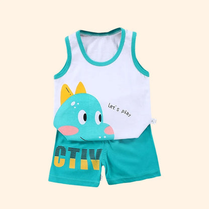 Kids Boys & Girls Summer 2-Piece Cotton Sleeveless T-Shirt & Shorts Outfit Set