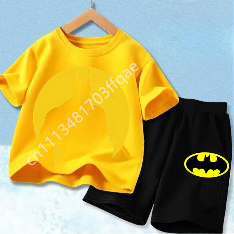 Summer Short Sleeved Street Wear Girl T-shirt Shorts Casual Top 2026 New Classic Batman&Superman Printed Boys Suit T-shirt