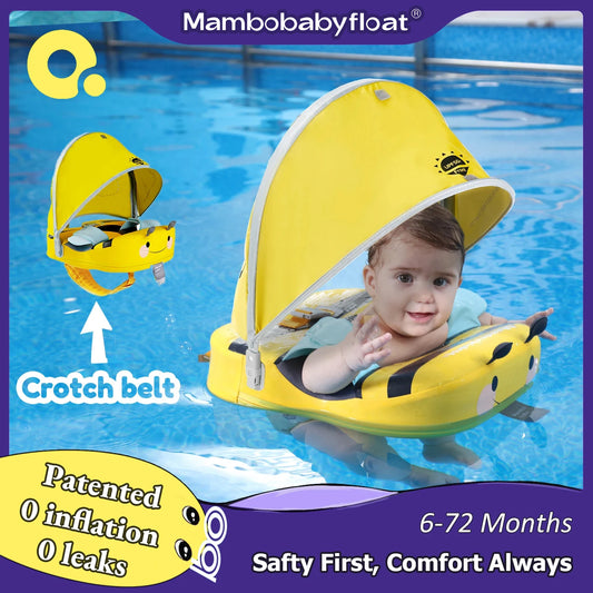 Mambobaby Baby Float with Sunshade, Solid Core Swim Ring and Safety Crotch Strap for Ages 0–7