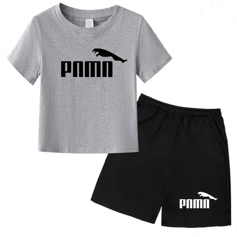 Kids  Fashion Two-Piece  Summer Sports brand Short-Sleeve Boy Girl 3-13Yrs  T-shirt +Shorts clothes