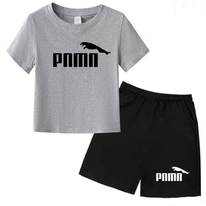 Kids  Fashion Two-Piece  Summer Sports brand Short-Sleeve Boy Girl 3-13Yrs  T-shirt +Shorts clothes
