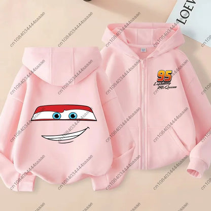 Lightning Mcqueen Sally Sports Zipper Hoodies Boys Girls Anime Cartoon Cute Hooded Sweatshirt Children Autumn Fashion Clothes