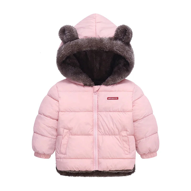 Baby Boys & Girls Winter Hooded Jacket, Thick Cotton Padded Fleece Coat