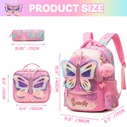Backpack for Girls 16" Backpacks for Girls for School Sequin Backpack with Lunch Box for Elementary Students