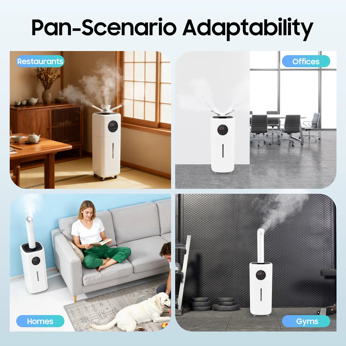 Commercial Humidifier – 5.5Gal Tank – 2000Ml/H Mist Output – 316 Stainless Steel Atomizer – 4-Way Nozzle – Sleep Mode – 0-12H Timer – Remote Control – 4 Wheels with Brakes – for Villa Factory – White
