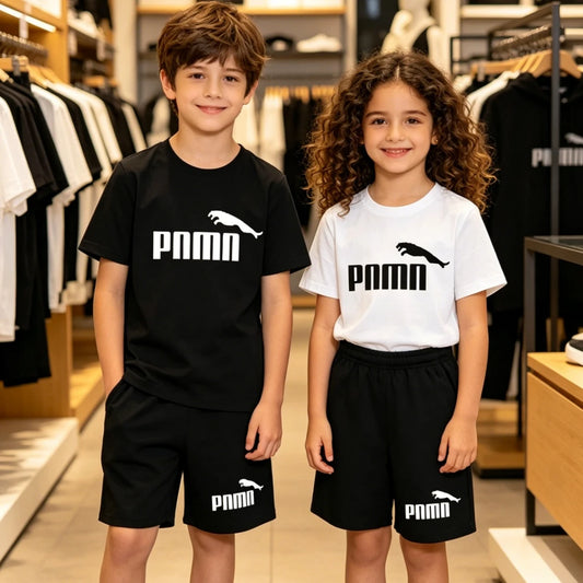 Kids  Fashion Two-Piece  Summer Sports brand Short-Sleeve Boy Girl 3-13Yrs  T-shirt +Shorts clothes