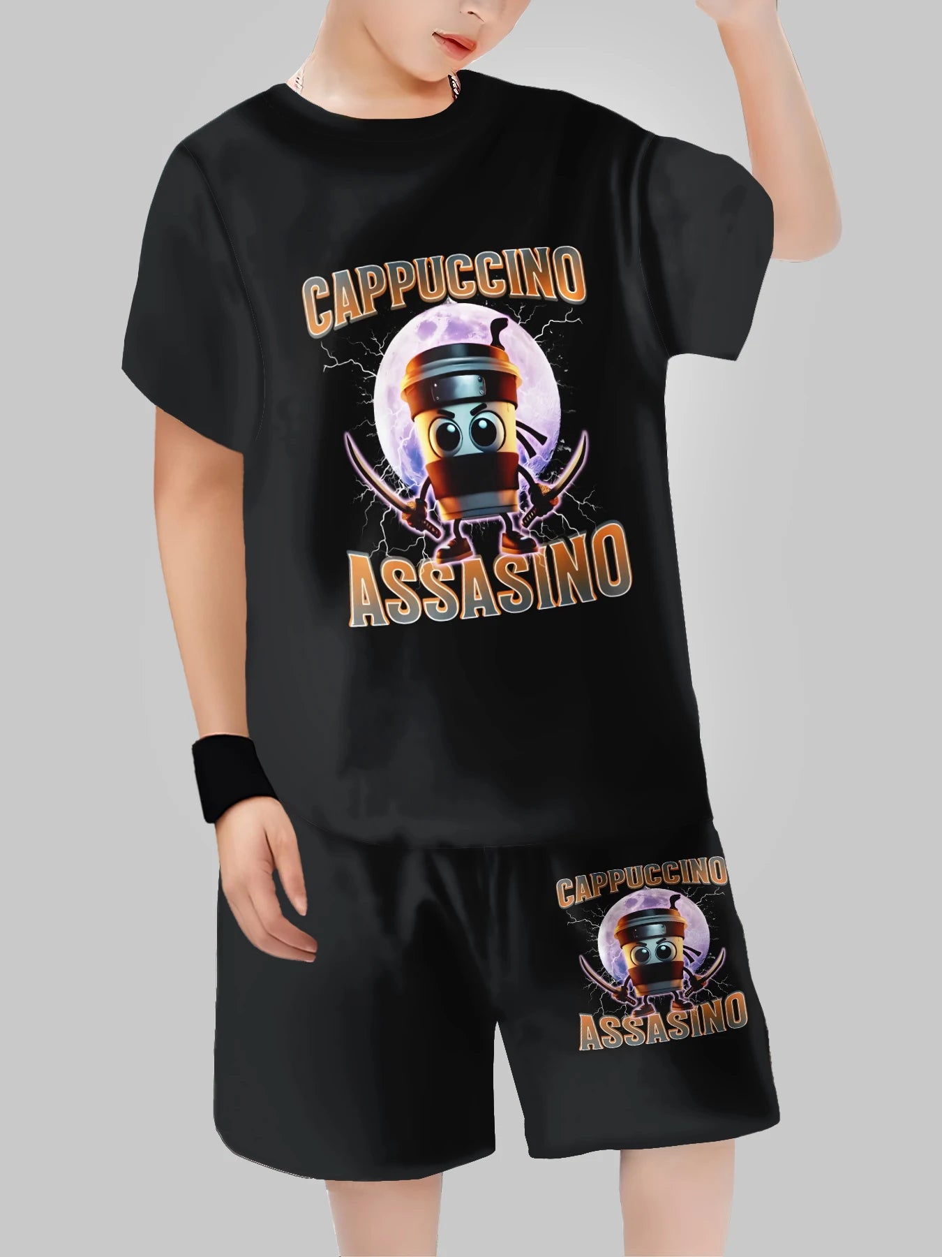 2025 New Fashion AI Games TungTungTung Sahur Design T-shirt+Shorts Summer Clothing Set Sports Suit T-Shirt & Pants Baby Outfits