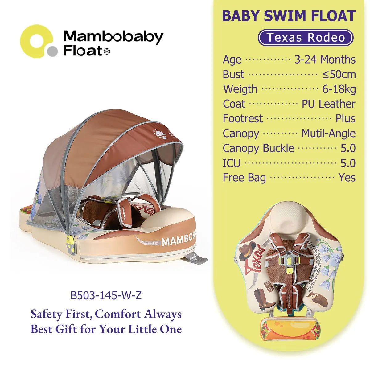Mambobaby Baby Pool Float with Canopy & Tile Baby Swim Ring Infant Swimming Trainer Circle With Adjustable Strap for Boys Girls