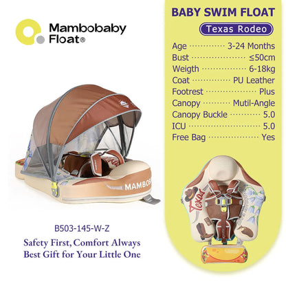 Mambobaby Baby Pool Float with Canopy & Tile Baby Swim Ring Infant Swimming Trainer Circle With Adjustable Strap for Boys Girls