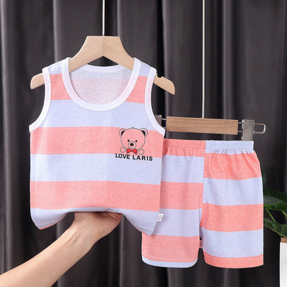 2-Piece Kids Summer Clothing Set with Sleeveless Cotton T-Shirt and Shorts