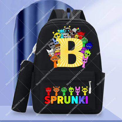 2-Piece Sprunki Backpack Set with Pencil Case – Large Capacity School Bag