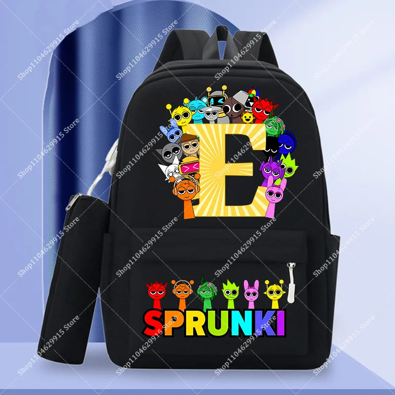 2-Piece Sprunki Backpack Set with Pencil Case – Large Capacity School Bag
