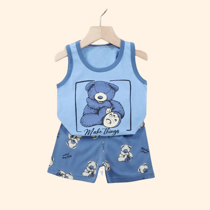 2-Piece Kids Summer Clothing Set with Sleeveless Cotton T-Shirt and Shorts
