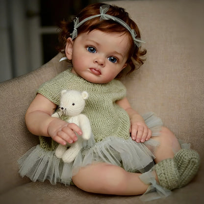 55cm Realistic Reborn Baby Doll for Girls Handmade Soft Vinyl Silicone Newborn Life-Size Collectible Infant Girl Figurine