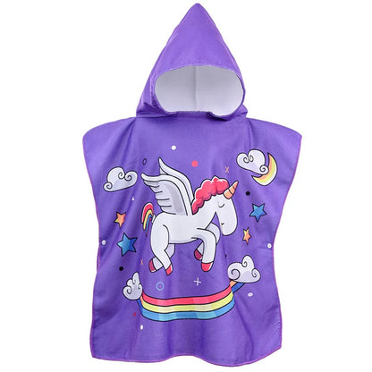 Kids Hooded Microfiber Bath Beach Poncho Towel, Quick-Dry Swim Cover-Up Bathrobe (80–120cm)