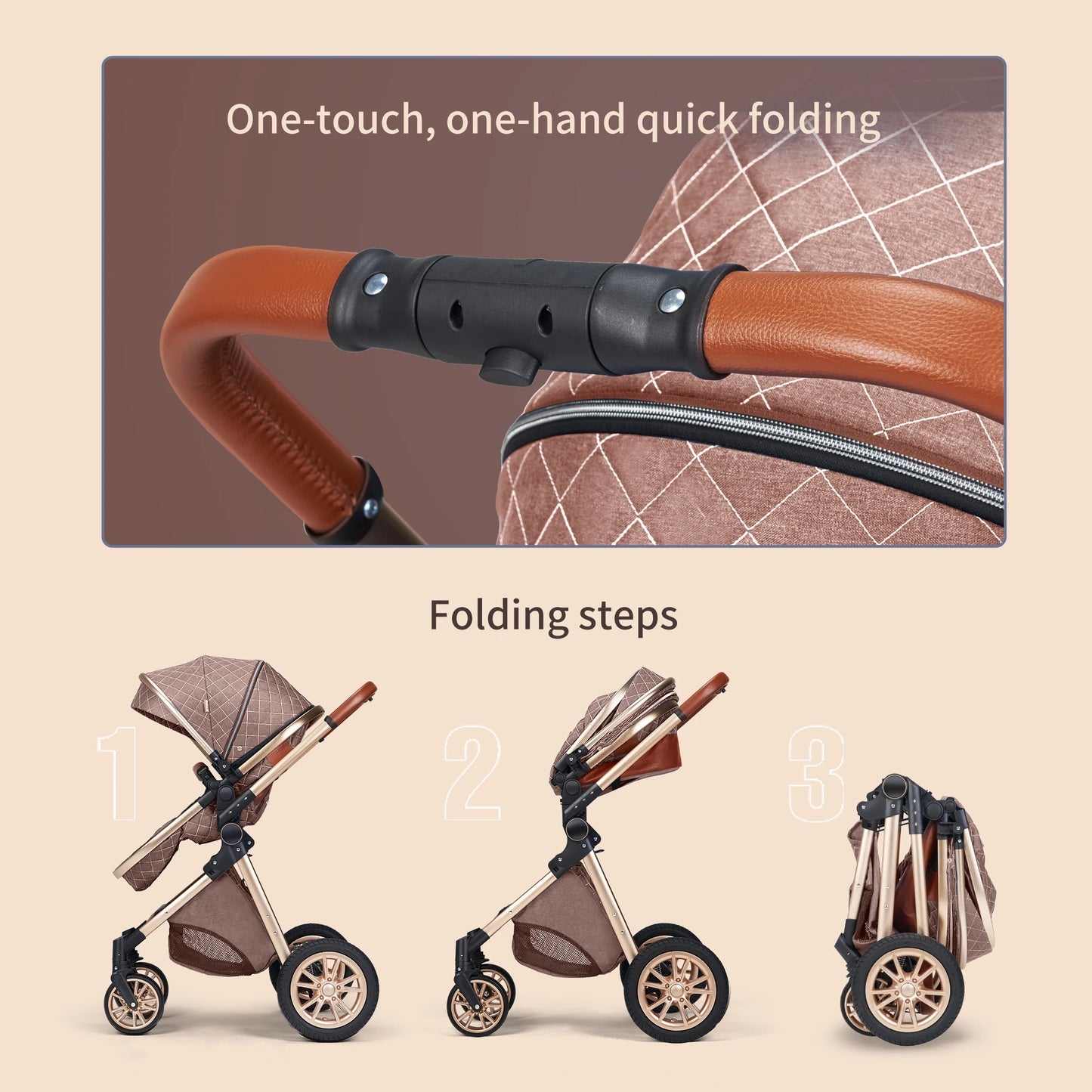 Premium 3-in-1 Baby Travel System: Reversible Seat Pram Stroller, Folding Design for 0-3 Years