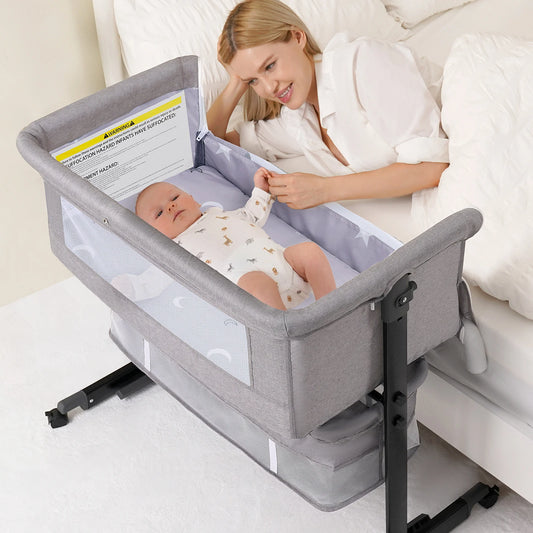 Baby Bedside Bassinet 3-in-1 Baby Crib Headboard Bed Portable Travel Crib Easy Assemble And Folding Multifunctional Baby Cradle
