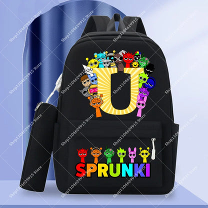 2-Piece Sprunki Backpack Set with Pencil Case – Large Capacity School Bag