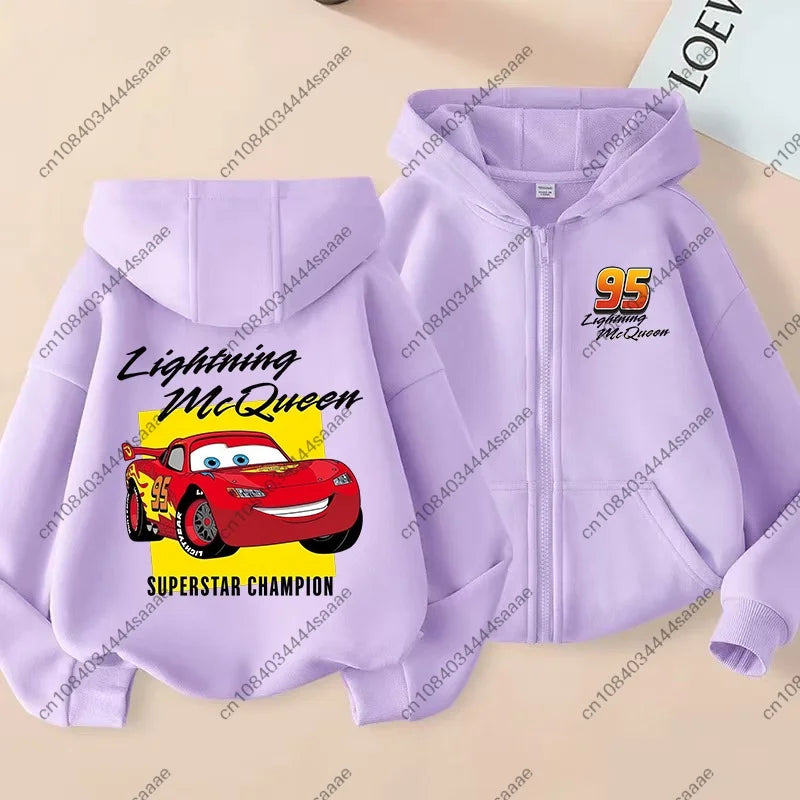 Lightning Mcqueen Sally Sports Zipper Hoodies Boys Girls Anime Cartoon Cute Hooded Sweatshirt Children Autumn Fashion Clothes