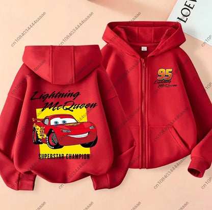 Lightning Mcqueen Sally Sports Zipper Hoodies Boys Girls Anime Cartoon Cute Hooded Sweatshirt Children Autumn Fashion Clothes