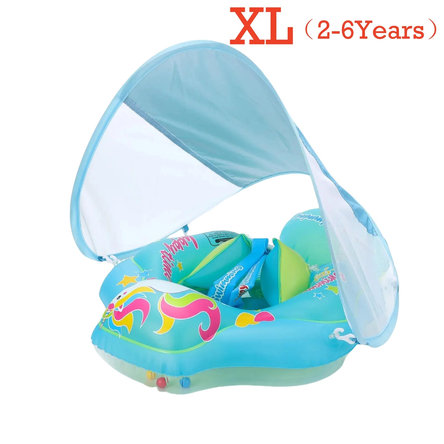 Infant Swimming Float Ring with Canopy Inflatable Kids Bathing Toy Summer Circle Floating Ring for Toddlers Baby Pool Accessory