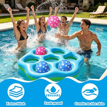 Inflatable Pool Floating Tic Tac Toe Game with 7 Balls – Giant Hexagonal Water Game for Outdoor Pool Parties and Family Fun
