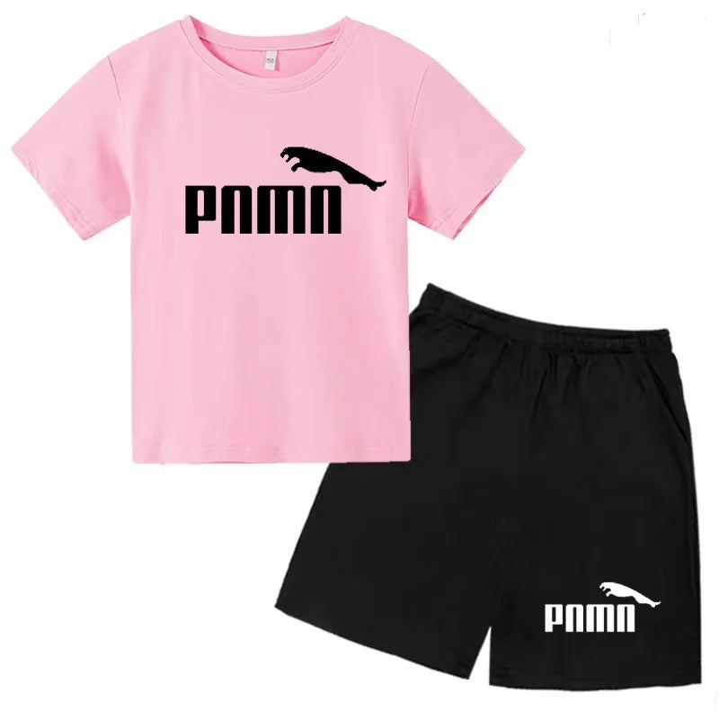 Kids  Fashion Two-Piece  Summer Sports brand Short-Sleeve Boy Girl 3-13Yrs  T-shirt +Shorts clothes