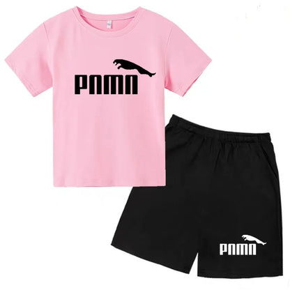 Kids  Fashion Two-Piece  Summer Sports brand Short-Sleeve Boy Girl 3-13Yrs  T-shirt +Shorts clothes