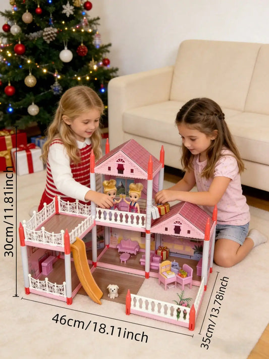 DIY Villa Castle Dollhouse Playset with Furniture, Educational Building Puzzle Toy for Kids