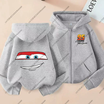 Lightning Mcqueen Sally Sports Zipper Hoodies Boys Girls Anime Cartoon Cute Hooded Sweatshirt Children Autumn Fashion Clothes