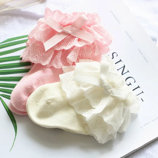 Baby Girl Lace Bow Ruffle Socks Soft Cotton Princess Socks
