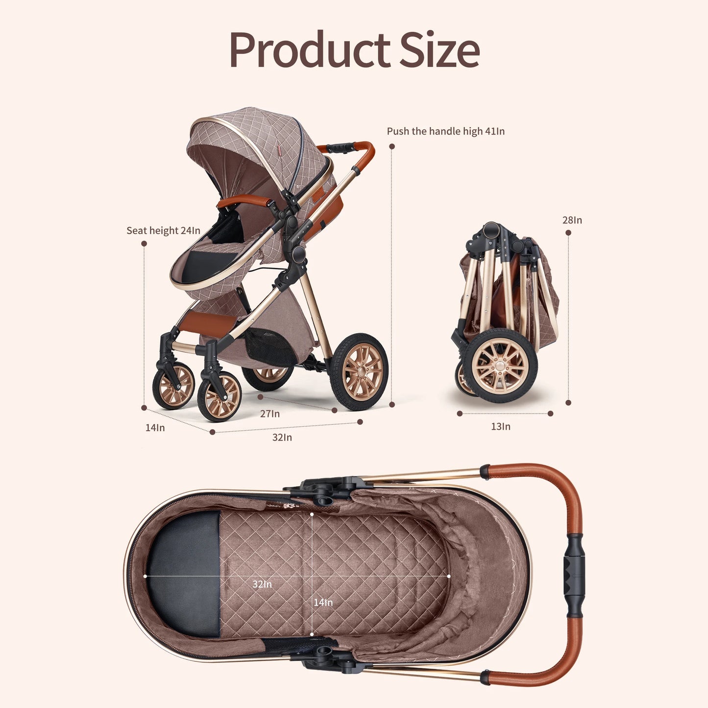 Premium 3-in-1 Baby Travel System: Reversible Seat Pram Stroller, Folding Design for 0-3 Years