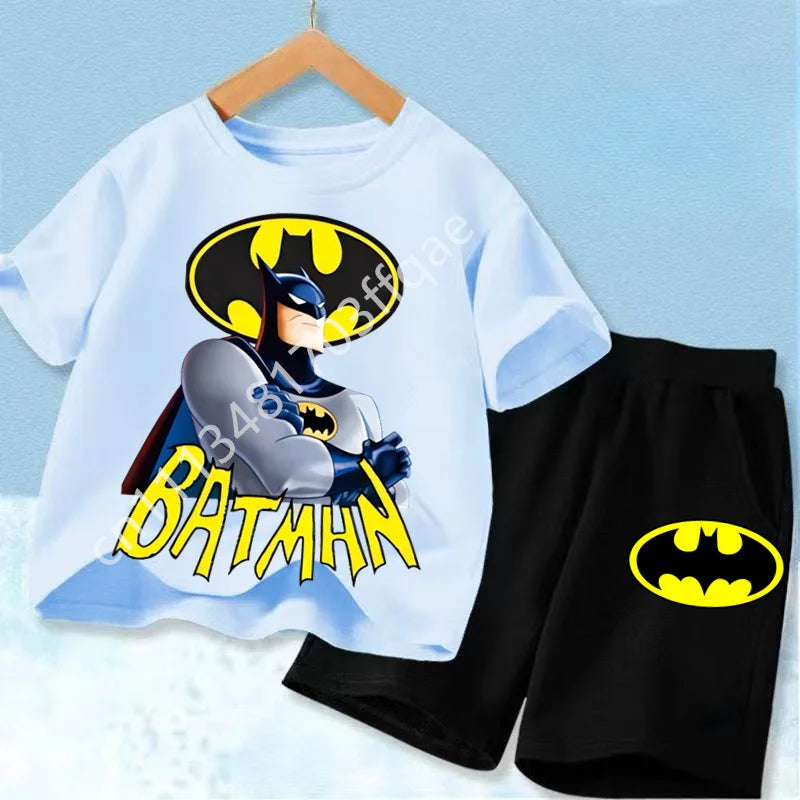 Summer Short Sleeved Street Wear Girl T-shirt Shorts Casual Top 2026 New Classic Batman&Superman Printed Boys Suit T-shirt