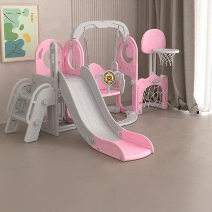 7 In 1 Kids Slide And Swing Set Toddler Playground Playset With Plastic Slide Swing Climber Basketball Hoop Soccer Goal Ring Toss And Storage For Ages 1 To 3 Years Indoor Outdoor