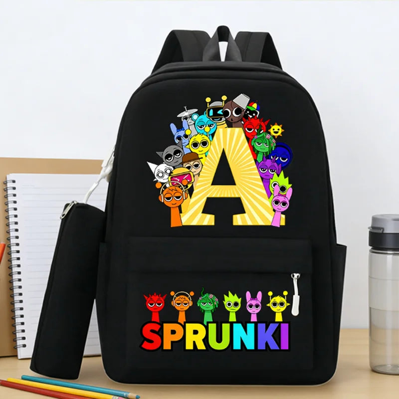 2-Piece Sprunki Backpack Set with Pencil Case – Large Capacity School Bag
