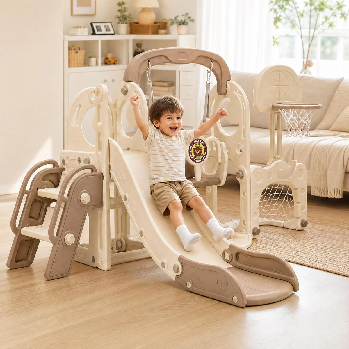 7 In 1 Kids Slide And Swing Set Toddler Playground Playset With Plastic Slide Swing Climber Basketball Hoop Soccer Goal Ring Toss And Storage For Ages 1 To 3 Years Indoor Outdoor