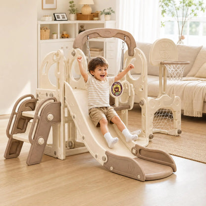 7 In 1 Kids Slide And Swing Set Toddler Playground Playset With Plastic Slide Swing Climber Basketball Hoop Soccer Goal Ring Toss And Storage For Ages 1 To 3 Years Indoor Outdoor