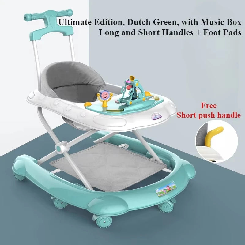 2 in 1 Baby Walker with Music & Light Spinning Toy Dining Tray Safety Brake Floor Mats Push Handle Baby Push Walker Anti-slip