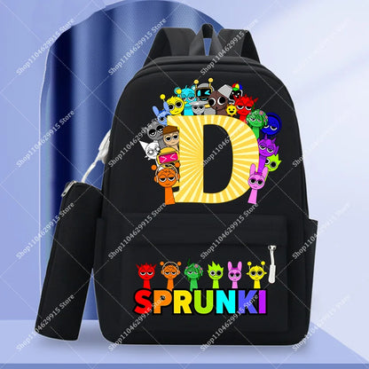 2-Piece Sprunki Backpack Set with Pencil Case – Large Capacity School Bag