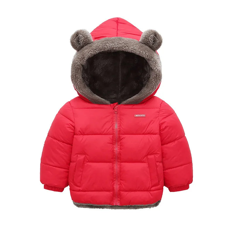 Baby Boys & Girls Winter Hooded Jacket, Thick Cotton Padded Fleece Coat