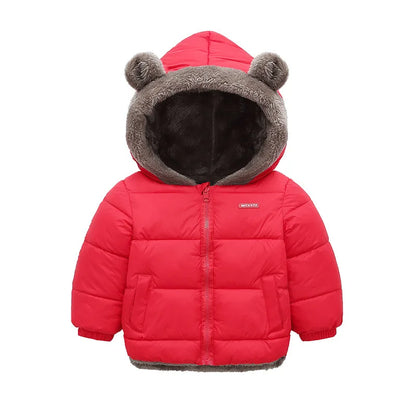 Baby Boys & Girls Winter Hooded Jacket, Thick Cotton Padded Fleece Coat