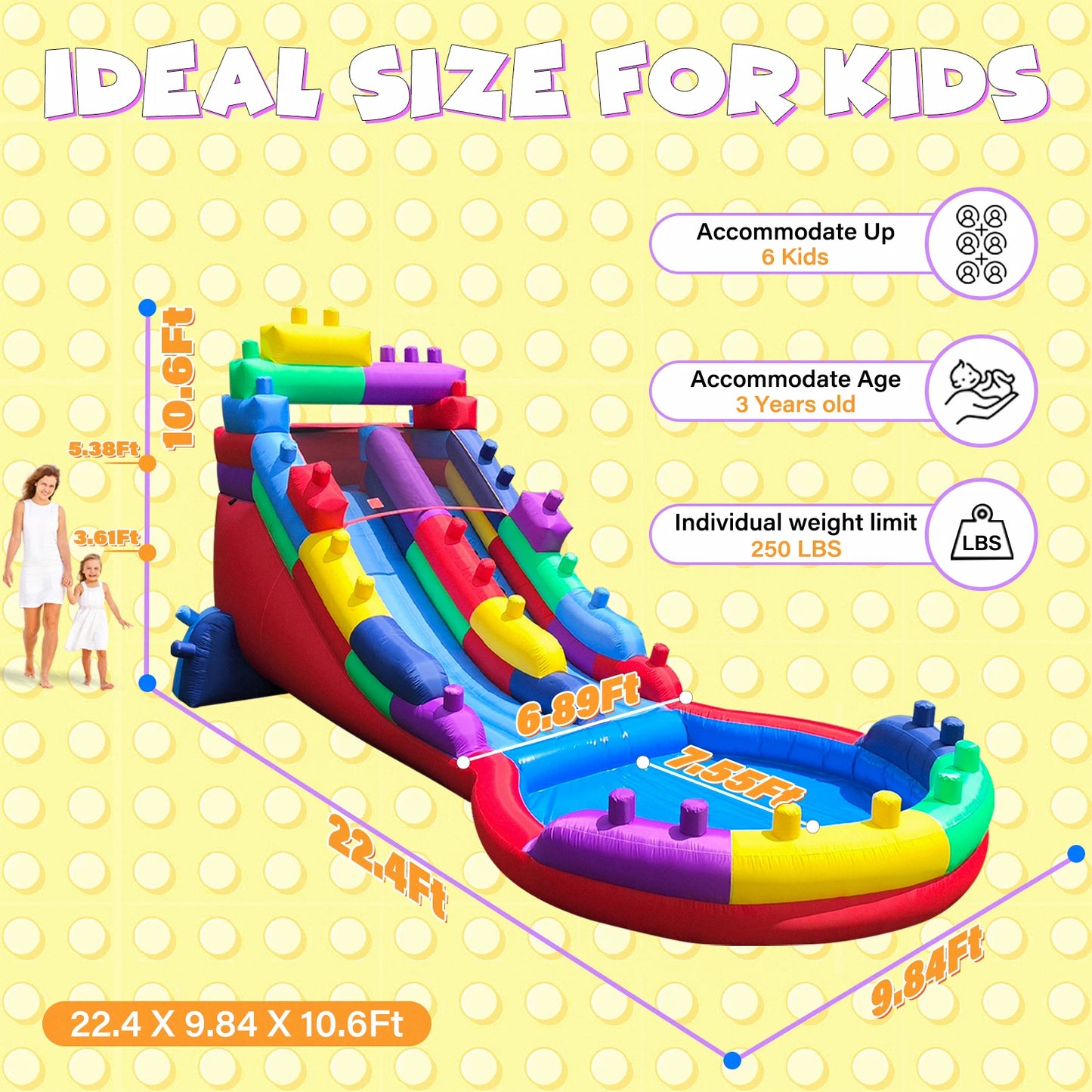 Inflatable Water Slide with Splash Pool for Kids and Adults, Backyard Outdoor Water Play Center