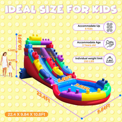 Inflatable Water Slide with Splash Pool for Kids and Adults, Backyard Outdoor Water Play Center