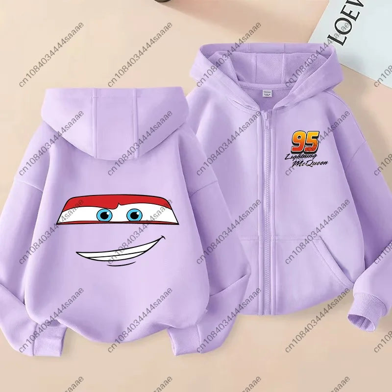 Lightning Mcqueen Sally Sports Zipper Hoodies Boys Girls Anime Cartoon Cute Hooded Sweatshirt Children Autumn Fashion Clothes