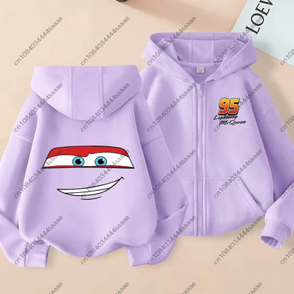 Lightning Mcqueen Sally Sports Zipper Hoodies Boys Girls Anime Cartoon Cute Hooded Sweatshirt Children Autumn Fashion Clothes