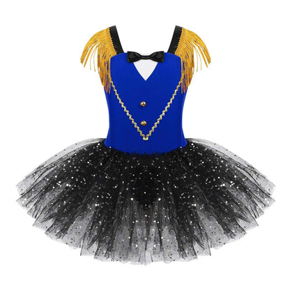 Girls Halloween Circus Ringmaster Costume Dancewear Sequins Mesh Tutu Gymnastics Leotard Dance Dress for Carnival Dress Up
