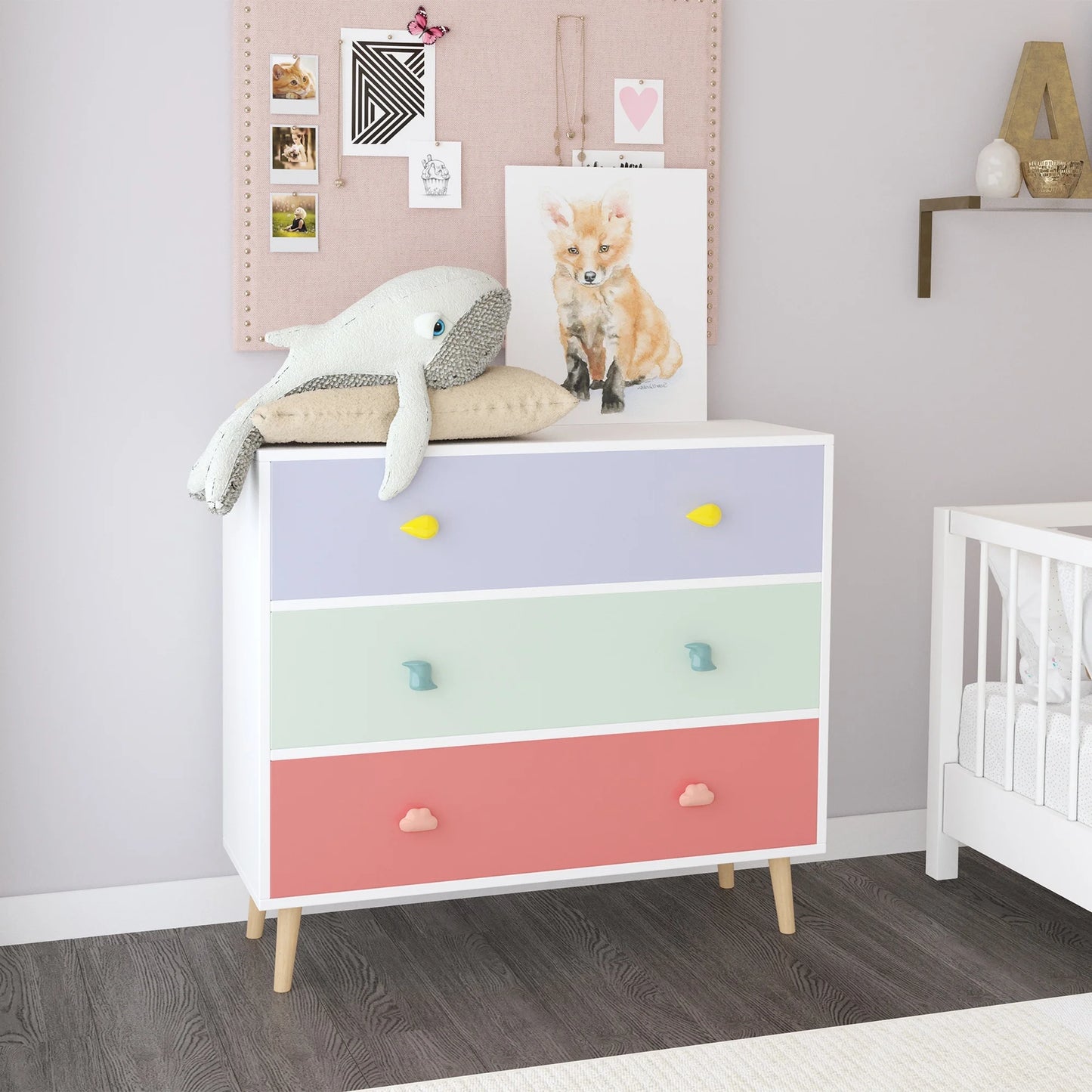 Children's 3-Drawer Storage Cabinet, Colorful Bedroom & Nursery Organizer with Large Storage Capacity